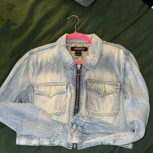 Cropped Denim Jacket with Zipper